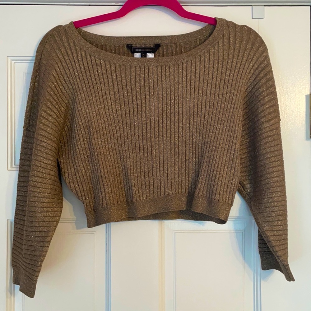 Cropped gold glitter lightweight sweater